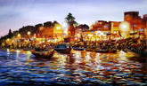 Evening Night Reflections Varanasi Ghats